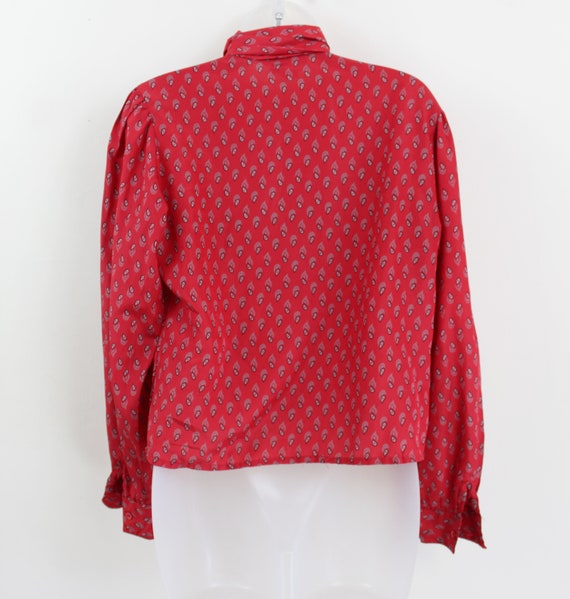 80s red paisley print long sleeve ruffle Pussy Bo… - image 7