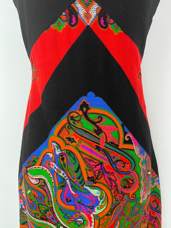 70s vintage black and rainbow paisley hostess dre… - image 7