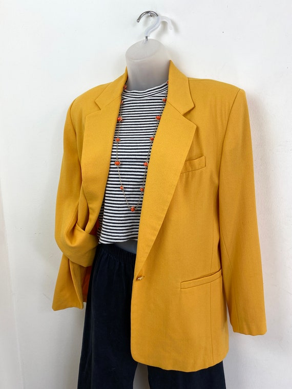 90s vintage canary yellow wool blazer Size 6, But… - image 9