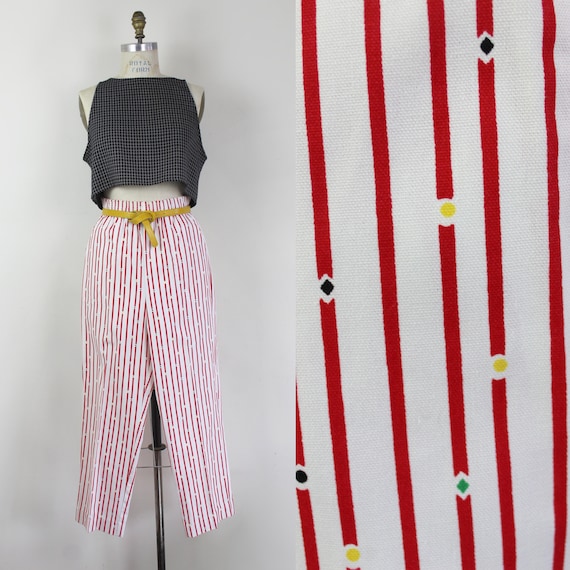 90s red and white and white striped high waist cap