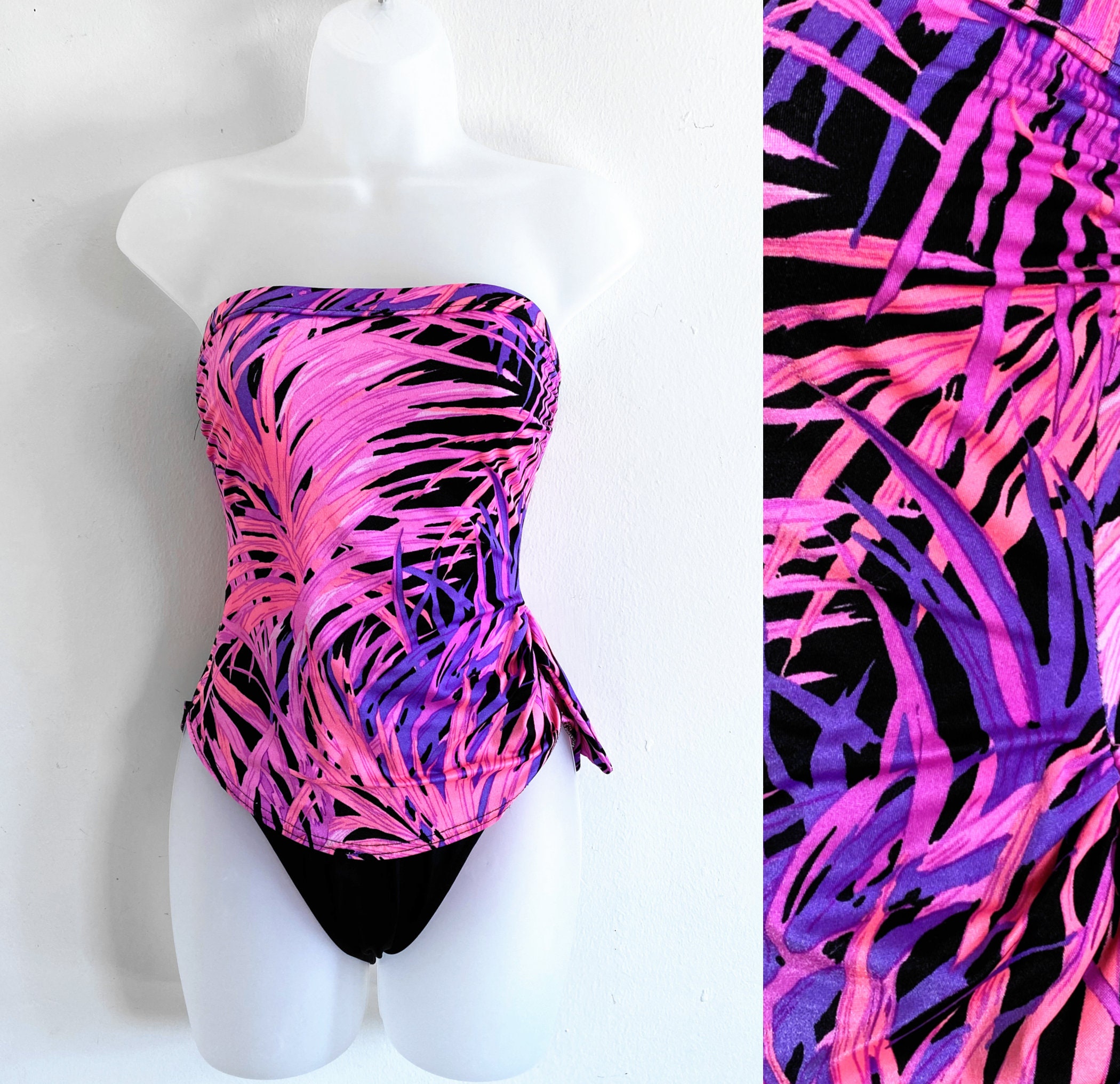 Bandeau Strapless One Piece Swimsuit - Neon Black Tie Dye – Cynababy