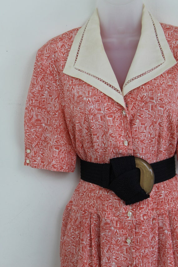 90s vintage peach pink patterned midi dress with … - image 6