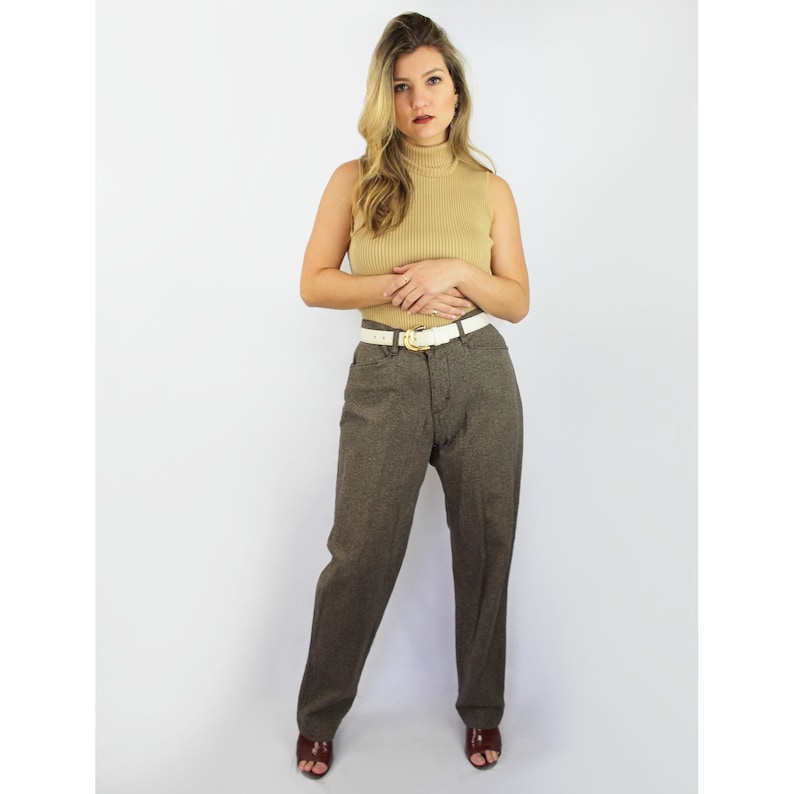 90s vintage taupe brown herringbone twill trousers Beige Twill Denim Trousers 90s Workwear Pants Boyfriend Fit Gorpcore Aesthetic Dickies image 4