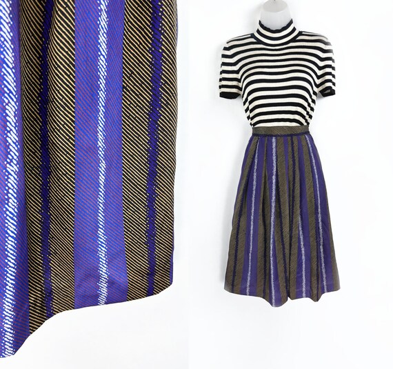 80s Vintage Purple and Gold Vertical Stripe Pleated Midi Skirt PETITE 26 Inch Waist Lydia Deetz Halloween Stripes Dark Academia Afropunk Etsy