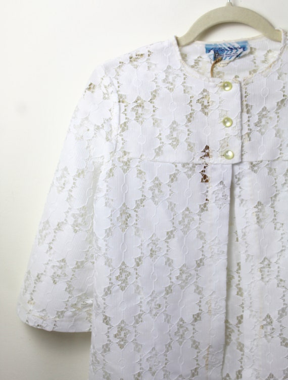 80s white floral eyelet lace smock top, Small Med… - image 7