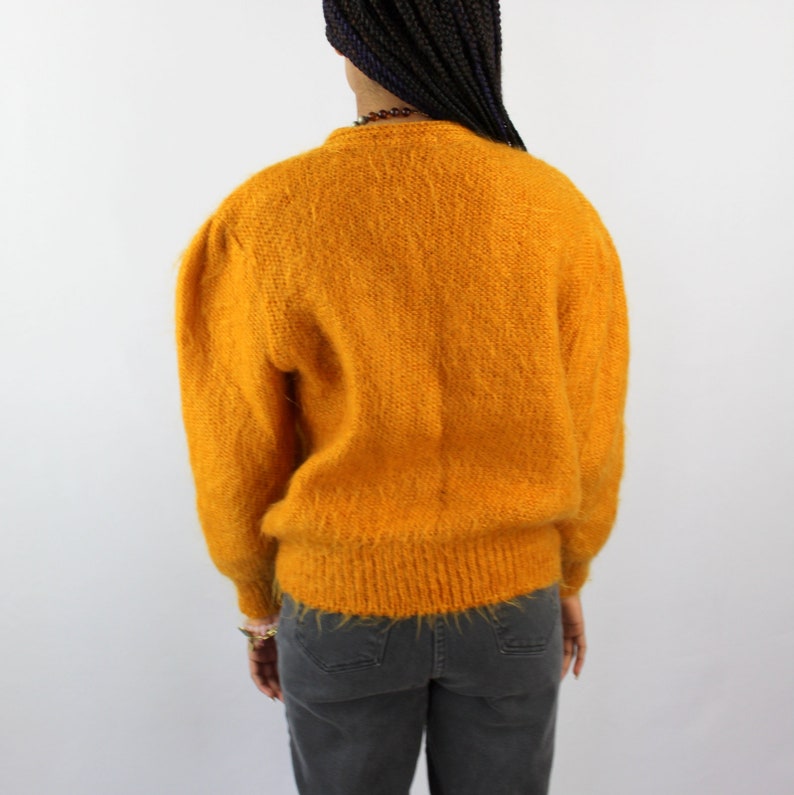 Fuzzy mohair sweater mustardgoldenrod sweater MOHAIR blend sweater cardigan mustard cardigan 1980s clothing 80s VINTAGE sweater **