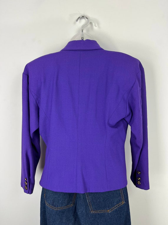 90s Vintage Violet Purple Crepe Wool Cropped Jacket, Size 6