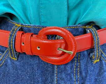 90s Vintage Skinny Red Leather Belt Medium 27 Inch Waist 90s  display picture 1