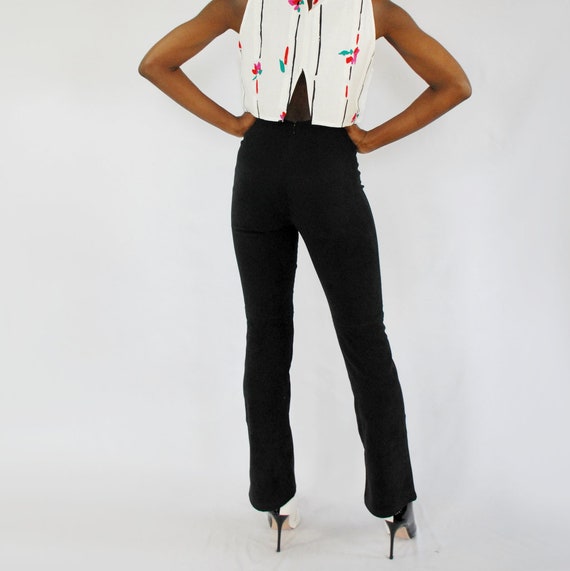 90s Black Microsuede MID RISE Rise Bootcut Trousers, 26 Inch