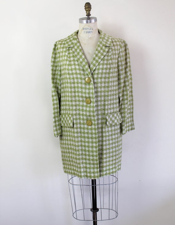 60s spring green houndstooth peacoat, 60s Plaid C… - image 4