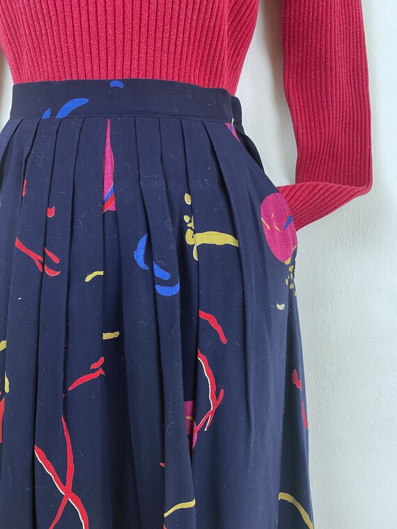90s Vintage Navy Brushstroke Print Midi Skirt 26 Inch Waist Petite Skirt 90s Midi Skirt Festival Outfit 50s Style 90s Clothing Nautical Etsy