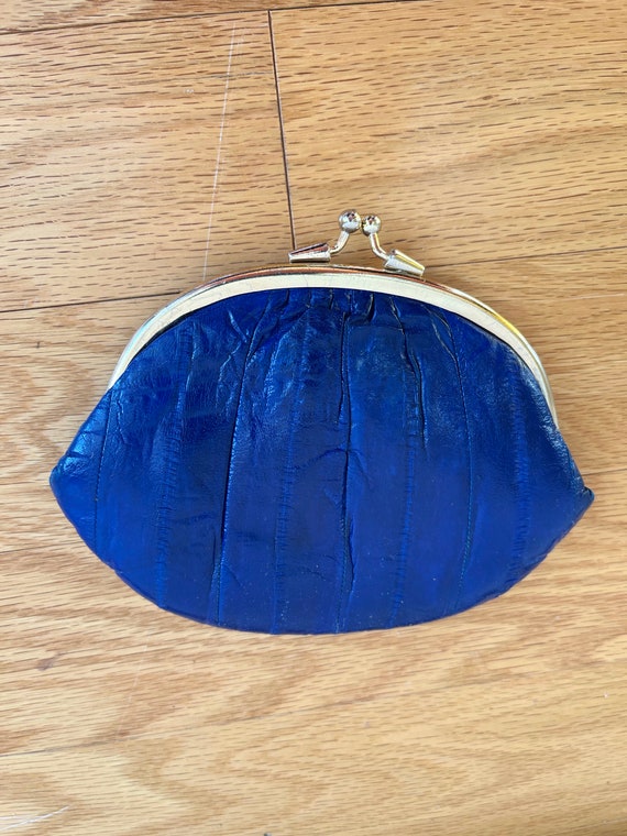 80s vintage deep cobalt blue reptile skin clutch … - image 3