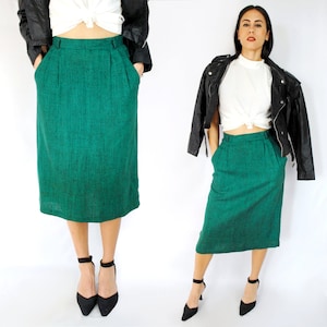 Heathered green skirt / emerald green skirt / green pencil skirt /skirt with beltloops / skirt with pockets / 90s skirt 90s VINTAGE clothing