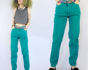Emerald green jeans / green jeans / hunter green jeans / 90s colored denim / petite vintage jeans / 90s vintage denim / 90s VINTAGE clothing