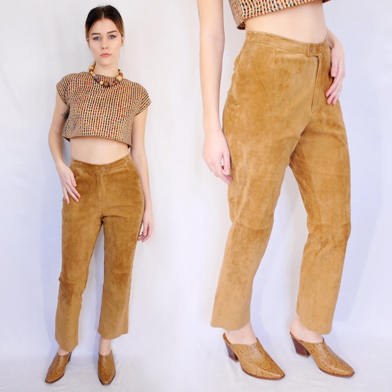 Tan suede trousers / bootcut suede trousers / tan… - image 2