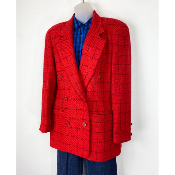 90s VINTAGE cherry red pinstripe plaid womens ove… - image 7