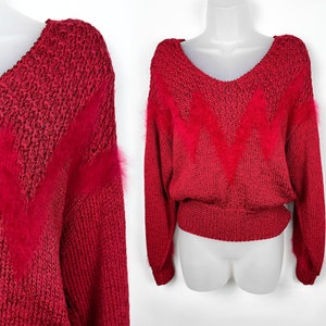 80s vintage cherry red rayon and Angora slouchy Sheila Raymond sweater Medium Sweater Girl 50s Red Angora Sweater Sabrina the Teenage Witch