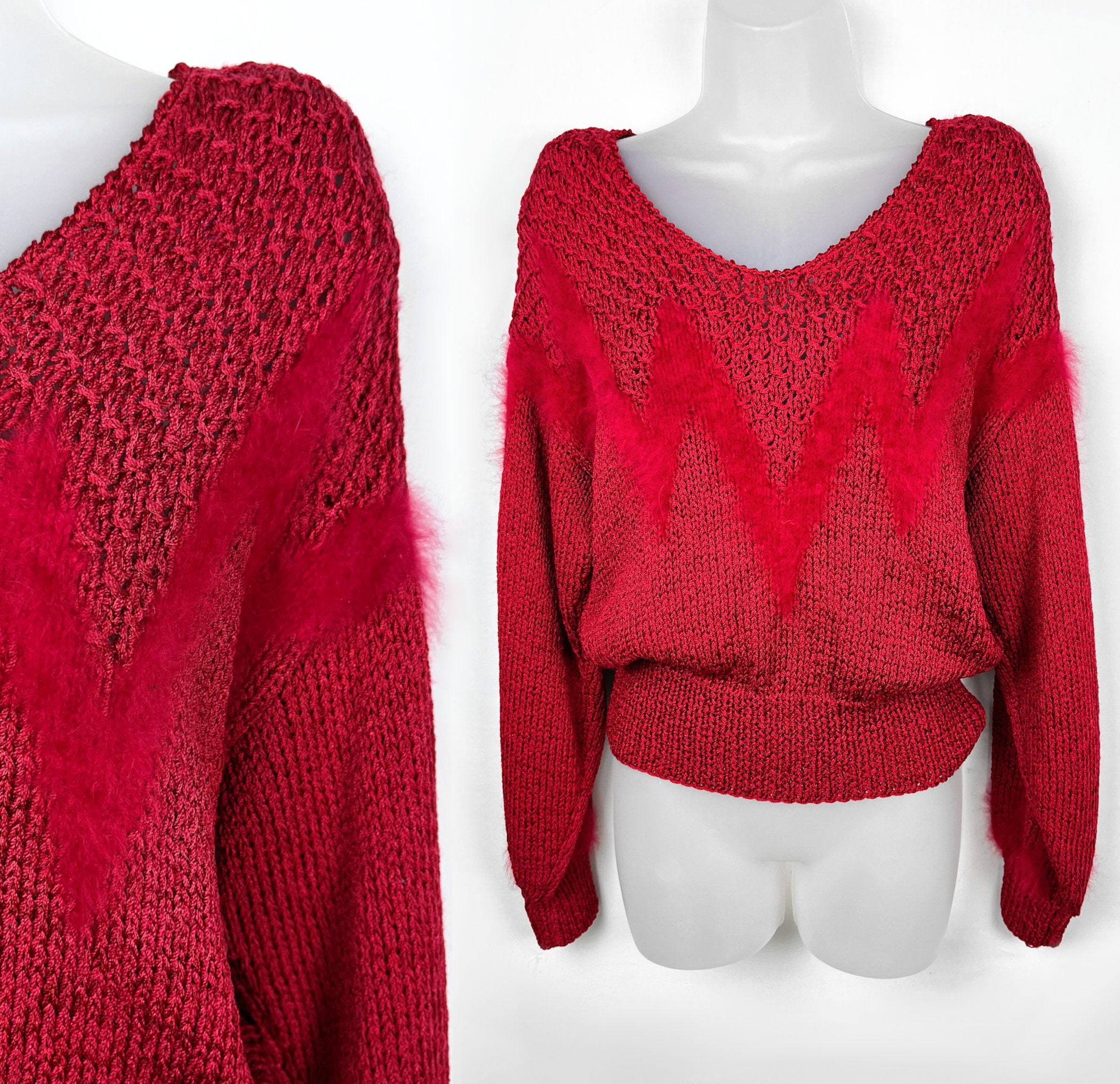 【R♡】THE TOÉ　Richmond angora sweater 80s Vintage Cherry Red Rayon and Angora Slouchy Sheila Raymond