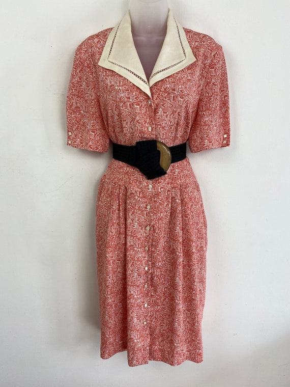 90s vintage peach pink patterned midi dress with … - image 8