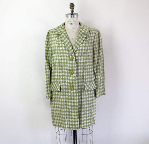 60s spring green houndstooth peacoat, 60s Plaid C… - image 5