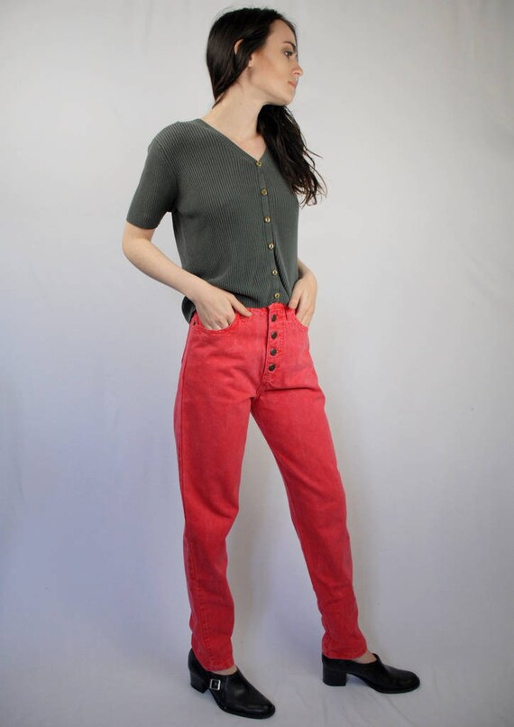 Coral pink high waist high rise button fly jean, … - image 4