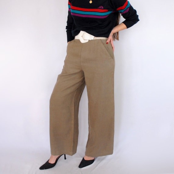 90s GAP LINEN TROUSERS / taupe linen wide leg cro… - image 6