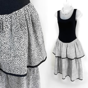 80s vintage black and white colorblock tiered party dress, Size 5 Small, Madonna, Material Girl, Wedding Singer 80s Party Dress 80s Clothing
