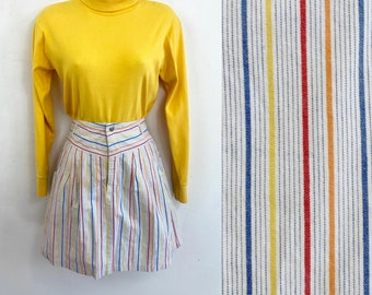 90s vintage Esprit pinstriped cotton yoked mini skirt XXS XS Small 24 inch waist Striped Mini Skirt Primary Colors Kidcore 90s Aesthetic