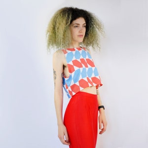 Red white and blue cropped tank top, BASTILLE Day French Flag 4th of July, Graphic Print Top, Festival Top, Crop Tank Top, UPCYCLED Clothing