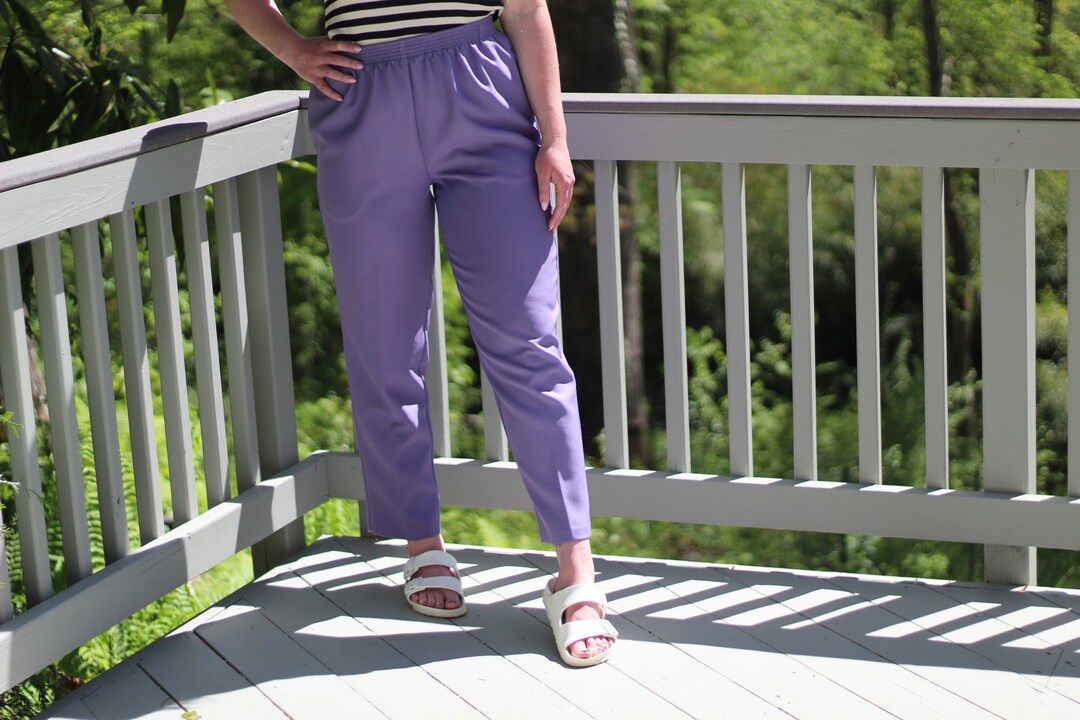 80s Vintage Lavender Purple Poly Twill High Waist Tapered Easy