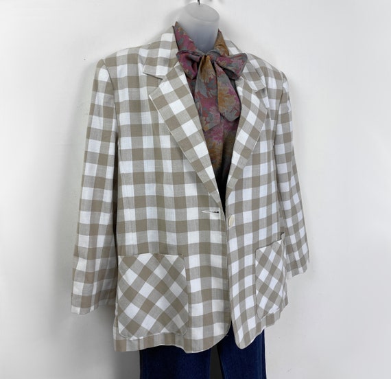 90s vintage beige and white box plaid blazer, Siz… - image 10