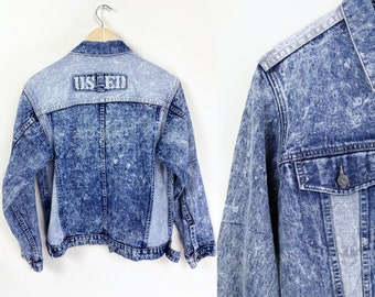 90s WRANCO contrasting panel acid wash denim jacket, Womens Large, Acid Wash Jacket, Unisex Denim Jacket, 90s Clothing, 90s Aesthetic VSCO