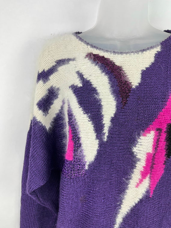 80s vintage purple and pink Angora accent dolman sleeve sweater Small Mob Wife Aesthetic Angora Sweater Purple Angora Sweater 80s Glam 1980s View 5