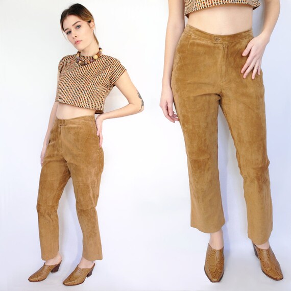 Tan suede trousers / bootcut suede trousers / tan… - image 1