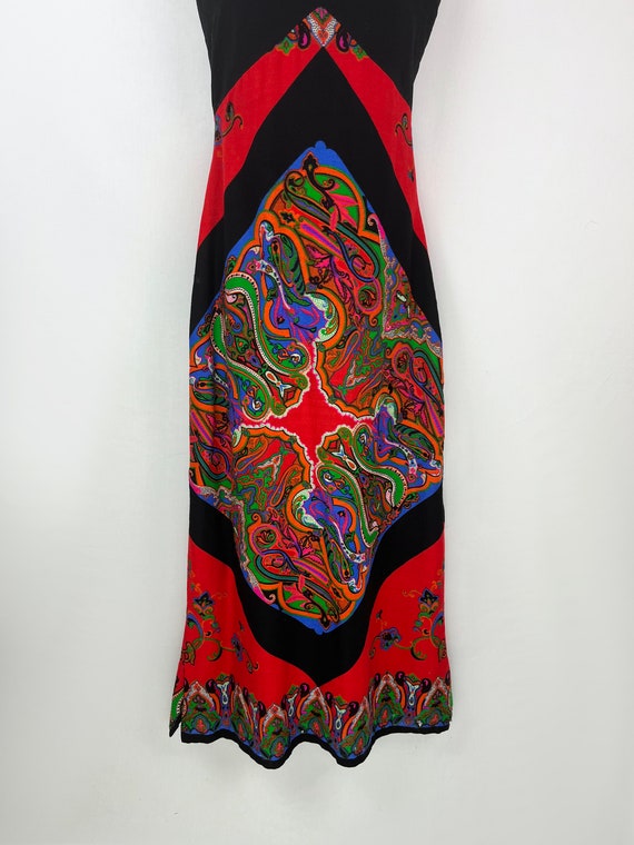 70s vintage black and rainbow paisley hostess dre… - image 4