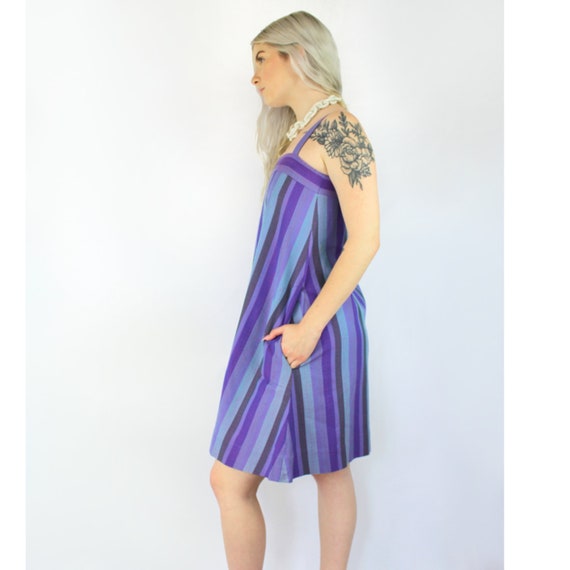 60s Vintage purple and blue striped retro smock d… - image 6