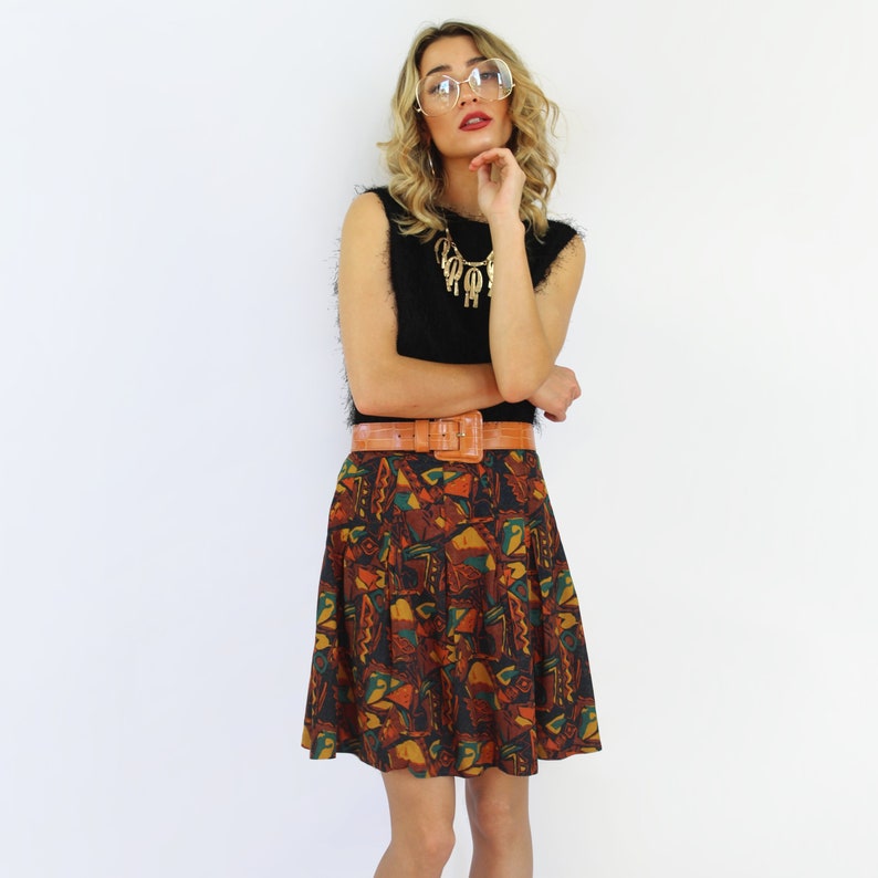 90s Mini Skirt 90s Aesthetic 90s geometric print fall colors box pleat mini skirt VSCO Girl 27 inch waist Abstract Print Depop Fashion