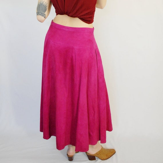 90s hot pink suede maxi skirt, Size 10, 30 inch w… - image 5