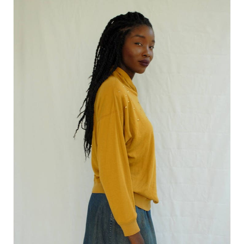 80s mustard knit crew neck dolman sleeve pullover mustard sweatshirt goldenrod knit top yellow ochre 80s vintage knits **