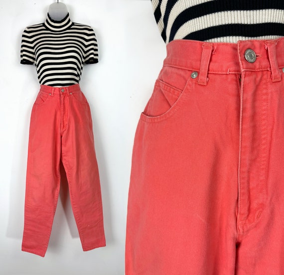 90s vintage Coral pink high waist high rise jeans… - image 1