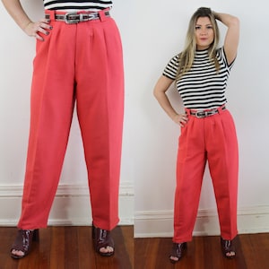 90s Vintage Collectible Gold Tapered Trousers in Papaya Orange, Size 12, 30 inch waist, Orange Linen Trousers, Orange Pants, 90s linen pants
