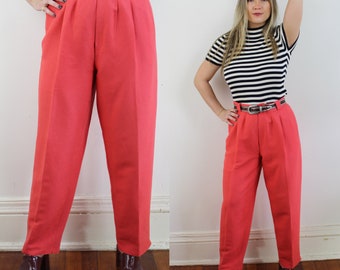 90s Vintage Collectible Gold Tapered Trousers in Papaya Orange, Size 12, 30 inch waist, Orange Linen Trousers, Orange Pants, 90s linen pants