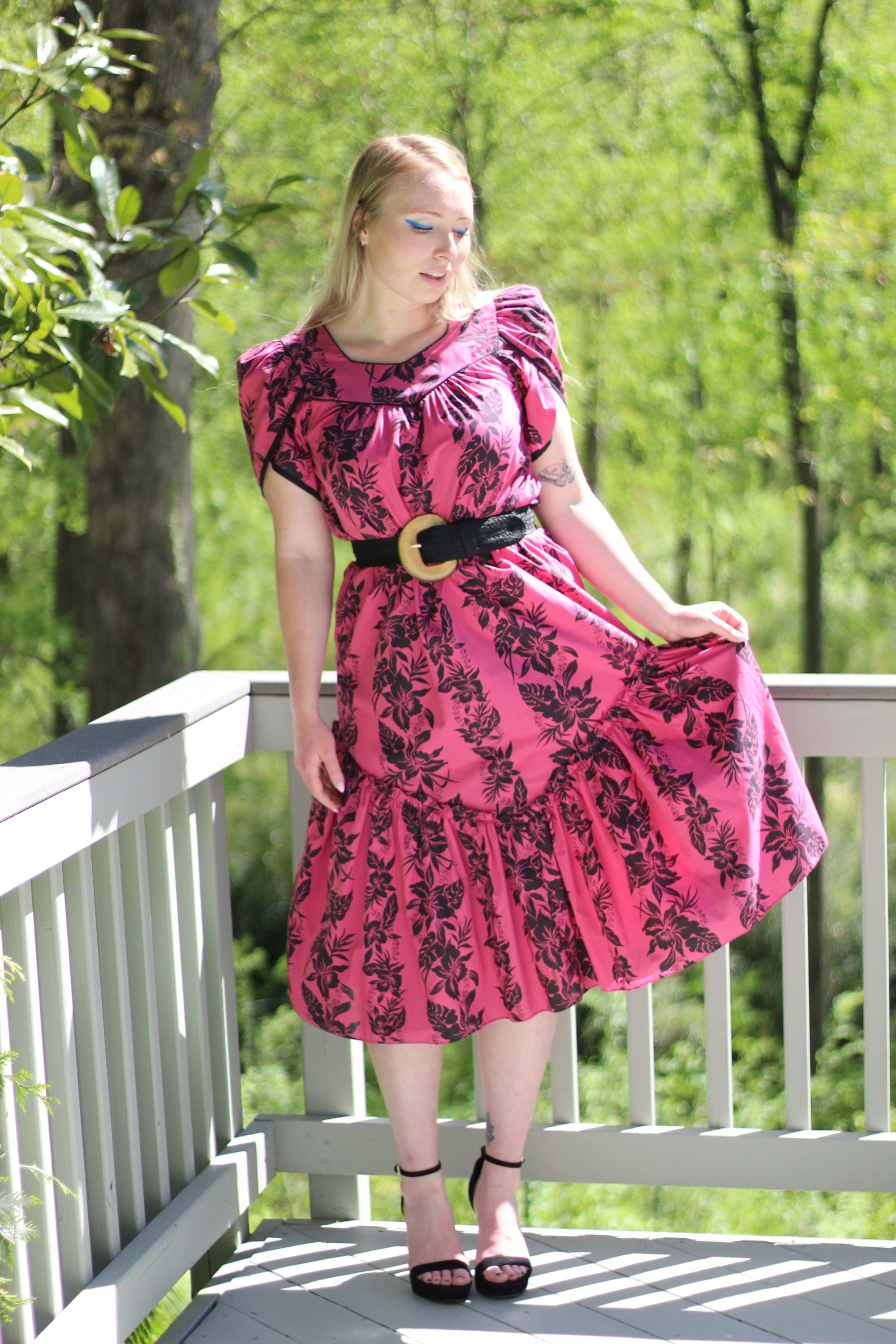 80s Vintage Pink and Black Hibiscus Print Midi Dress Muumuu Vintage Hawaii  Hawaiian Floral Caftan Beach Dress Tropical Print Tropical Cruise - Etsy