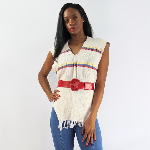 70s VINTAGE cream fringe top, One Size, Festival … - image 1