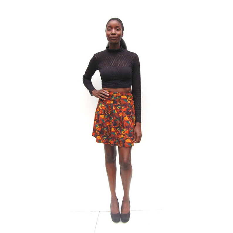 90s Mini Skirt 90s Aesthetic 90s geometric print fall colors box pleat mini skirt VSCO Girl 27 inch waist Abstract Print Depop Fashion