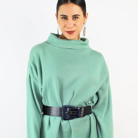 80s VINTAGE seafoam green cowlneck sweaterdress, … - image 4