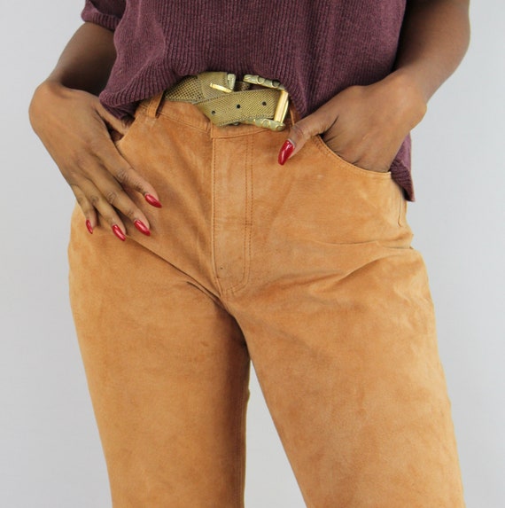 90s tan bootcut suede trousers, Size 7, Size 8, 2… - image 2