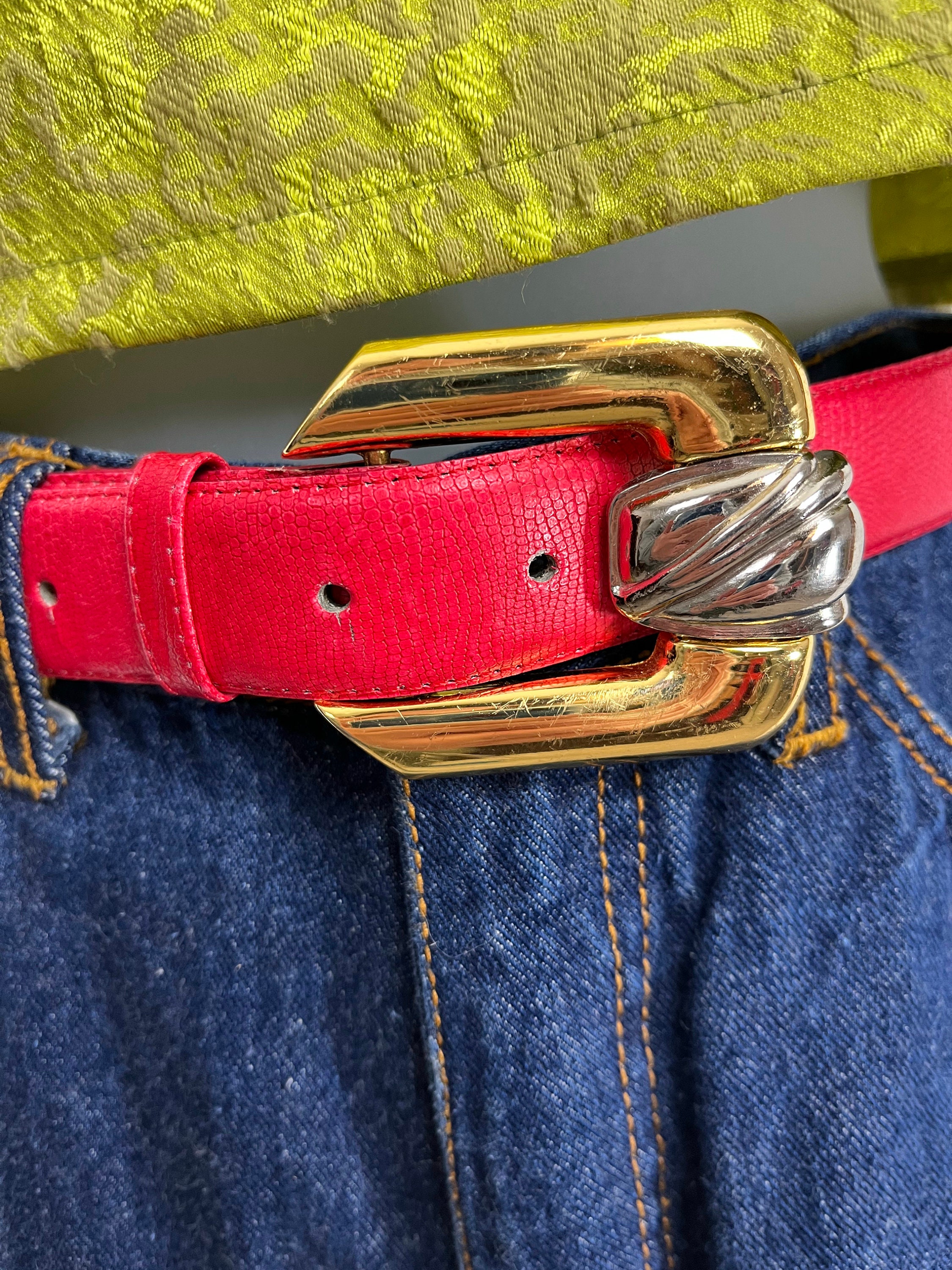 Vintage 90s Skinny Belt Small Burgundy Red Leather Gold Buckle Minimalist Chic Etienne Aigner Leather Belt| 90s Red leather belt  main image 4