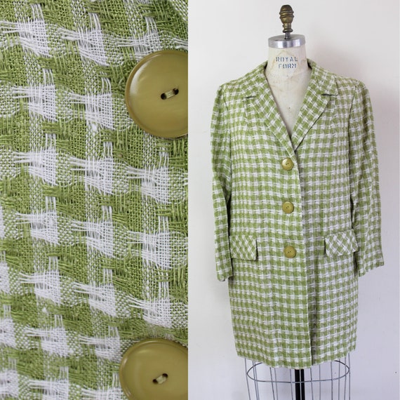 60s spring green houndstooth peacoat, 60s Plaid C… - image 2