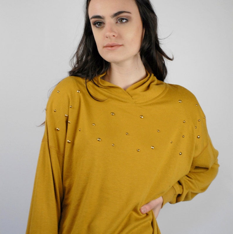 90s Marigold knit pullover, Mustard Dolman Sleeve, Large, Goldenrod Yellow, Slouchy Mustard Sweatshirt, 90s Knitwear, 90s Aesthetic VSCO image 2